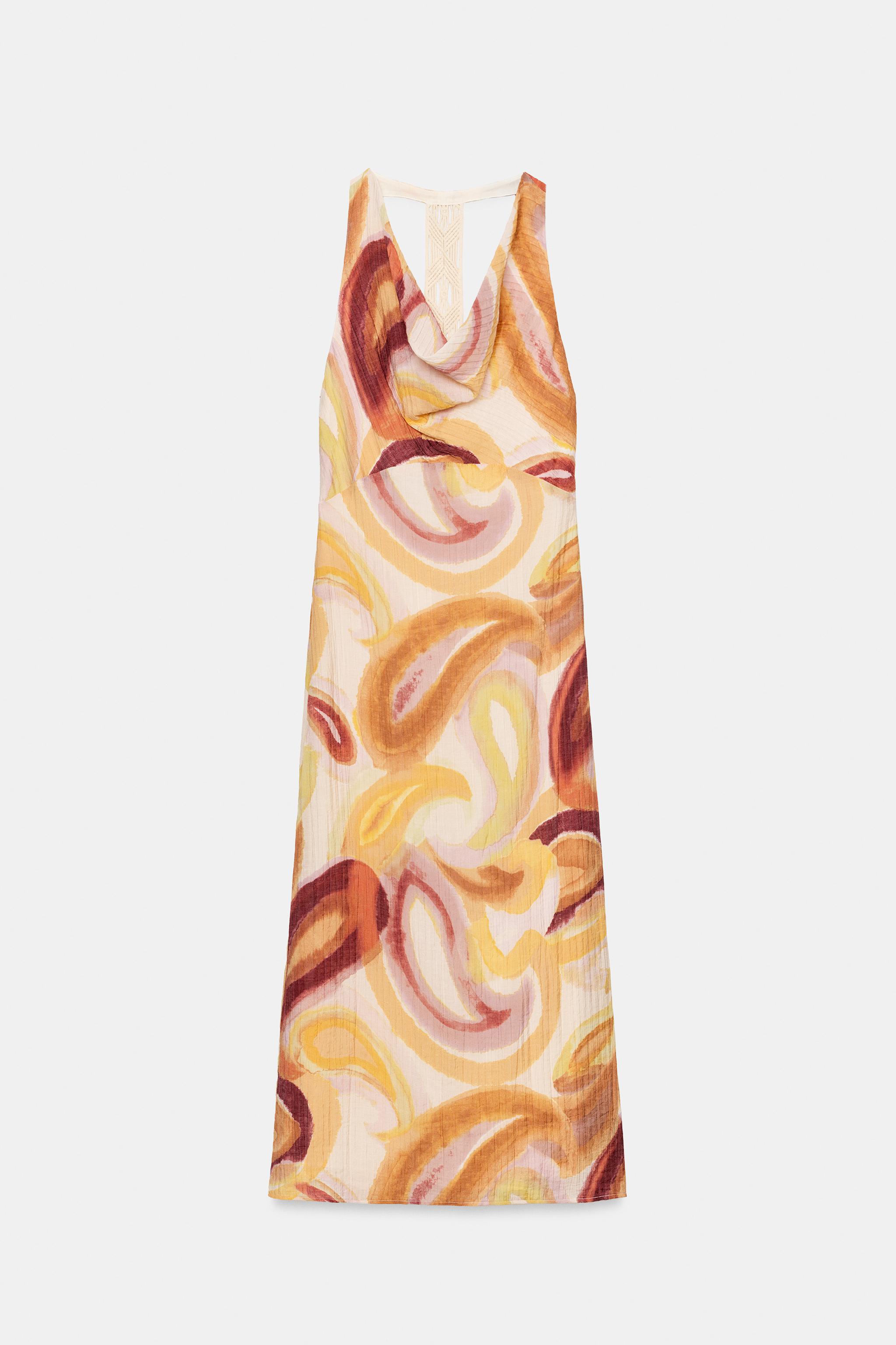 PRINTED MIDI DRESS WITH COMBINATION BACK